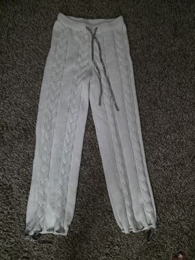 Cozy Cable Knit Kids Elastic Waist Pants - White